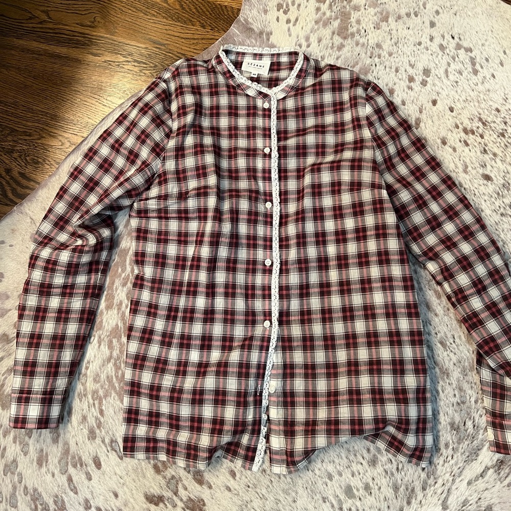 Sezane Red and White Plaid Blouse